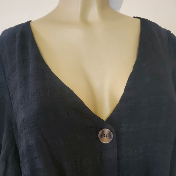 Black Babydoll Midi Dress OX Plus Size Button Down Office Whimsigoth - Picture 7 of 16